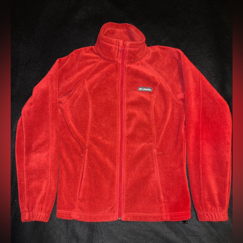 Columbia Fleece Lightweight Zip Up Jacket Pockets RED MEDIUM